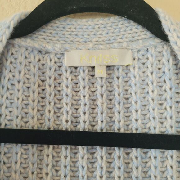 Womens 100% Wool Cardigan Sweater Size Medium Blue Open Chunky Knit Long Sleeve - Picture 2 of 8